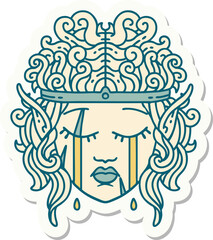sticker of a crying elf barbarian character face