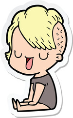 sticker of a cute cartoon girl with hipster haircut