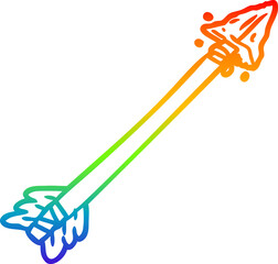 rainbow gradient line drawing of a primitive arrow