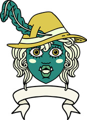 Retro Tattoo Style orc bard character with banner