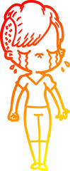 warm gradient line drawing of a cartoon crying girl