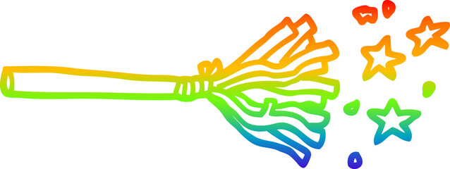 rainbow gradient line drawing of a cartoon magic broom sticks