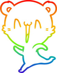 rainbow gradient line drawing of a happy bear running cartoon