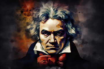 Fototapeta na wymiar Ludwig van Beethoven watercolour painting of the famous German classical music pianist and musical opera composer, computer Generative AI stock illustration