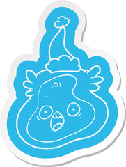 quirky cartoon  sticker of a germ wearing santa hat