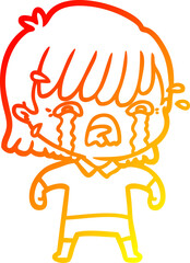 warm gradient line drawing of a cartoon girl crying