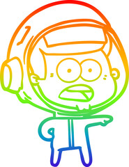 rainbow gradient line drawing of a cartoon surprised astronaut