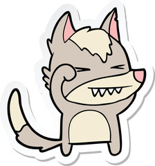 sticker of a tired wolf cartoon