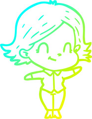 cold gradient line drawing of a cartoon friendly girl