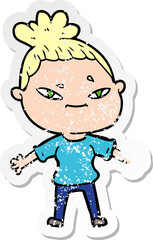 distressed sticker of a cartoon woman