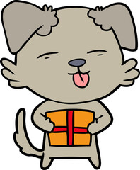 cartoon dog with christmas present
