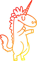 warm gradient line drawing of a cartoon unicorn