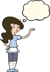 cartoon waitress with thought bubble