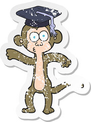 retro distressed sticker of a cartoon graduate monkey