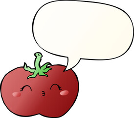 cartoon tomato with speech bubble in smooth gradient style