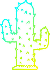 cold gradient line drawing of a cartoon cactus