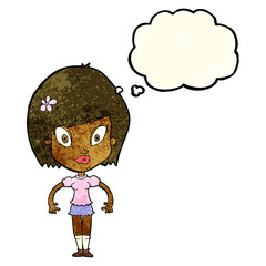 cartoon pretty woman with thought bubble