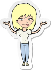 sticker of a cartoon woman shrugging