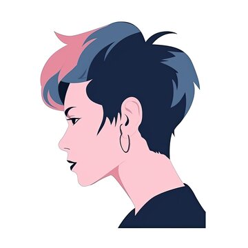 Profile of a modern hipster, punk girl with a vivid color hairstyle. Illustration. Generative AI.