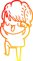 warm gradient line drawing of a cartoon woman talking