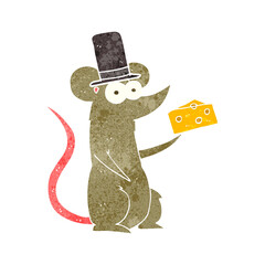 freehand retro cartoon mouse with cheese