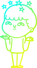 cold gradient line drawing of a cartoon amazed boy