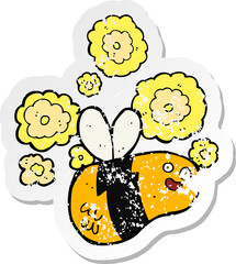 retro distressed sticker of a cartoon bee