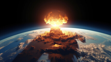 Nuclear explosion, view from space. AI