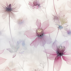 delicate flowers on white background, seamless pattern, Generative AI