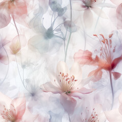 delicate flowers on white background, seamless pattern, Generative AI