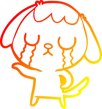 recommend clip art: warm gradient line drawing of a cute cartoon dog crying