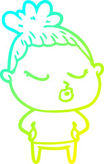 cold gradient line drawing of a cartoon calm woman