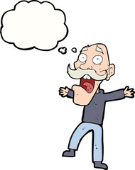 cartoon shocked old man with thought bubble