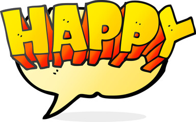 freehand drawn speech bubble cartoon word happy