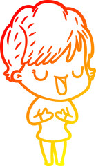 warm gradient line drawing of a cartoon woman talking