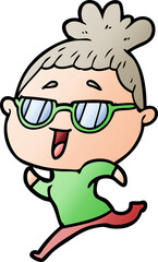 cartoon happy woman wearing spectacles