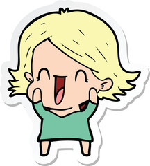 sticker of a cartoon happy woman
