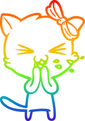 rainbow gradient line drawing of a cartoon cat