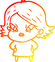 warm gradient line drawing of a cartoon stressed woman