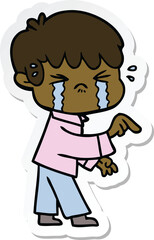 sticker of a crying boy cartoon