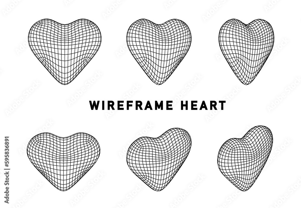 Aufkleber wireframe heart sphere in different positions. abstract cyberpunk elements in trendy style png