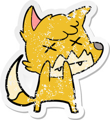 distressed sticker of a cartoon dead fox