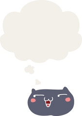 cartoon cat face with thought bubble in retro style