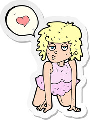 sticker of a cartoon woman in love