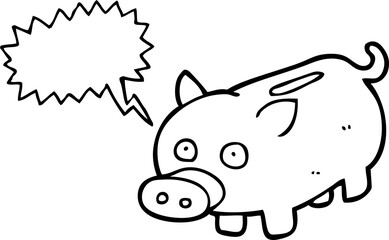freehand drawn speech bubble cartoon piggy bank