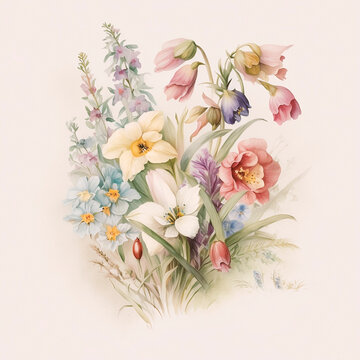 bouquet of flowers, vintage. Generative AI