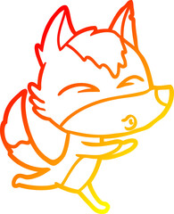 warm gradient line drawing of a cartoon wolf whistling