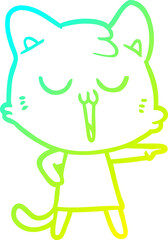 cold gradient line drawing of a cartoon cat singing