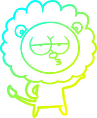 cold gradient line drawing of a cartoon bored lion