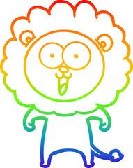 rainbow gradient line drawing of a happy cartoon lion